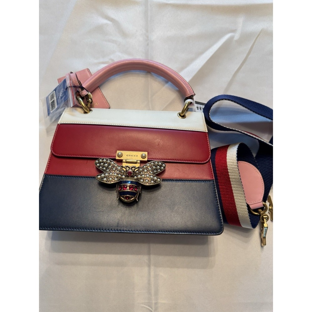 GUCCI Queen Margaret Hand Shoulder‎ Bag Turnlock Leather White Red Blue Pink